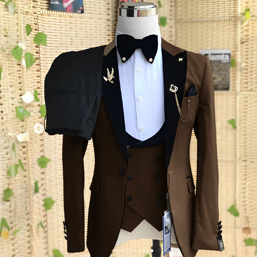 Wedding Men's 3-piece Suit Set (Jacket Pants Vest) Groom Tuxedo Formal Blazer Elegant Suit for Men