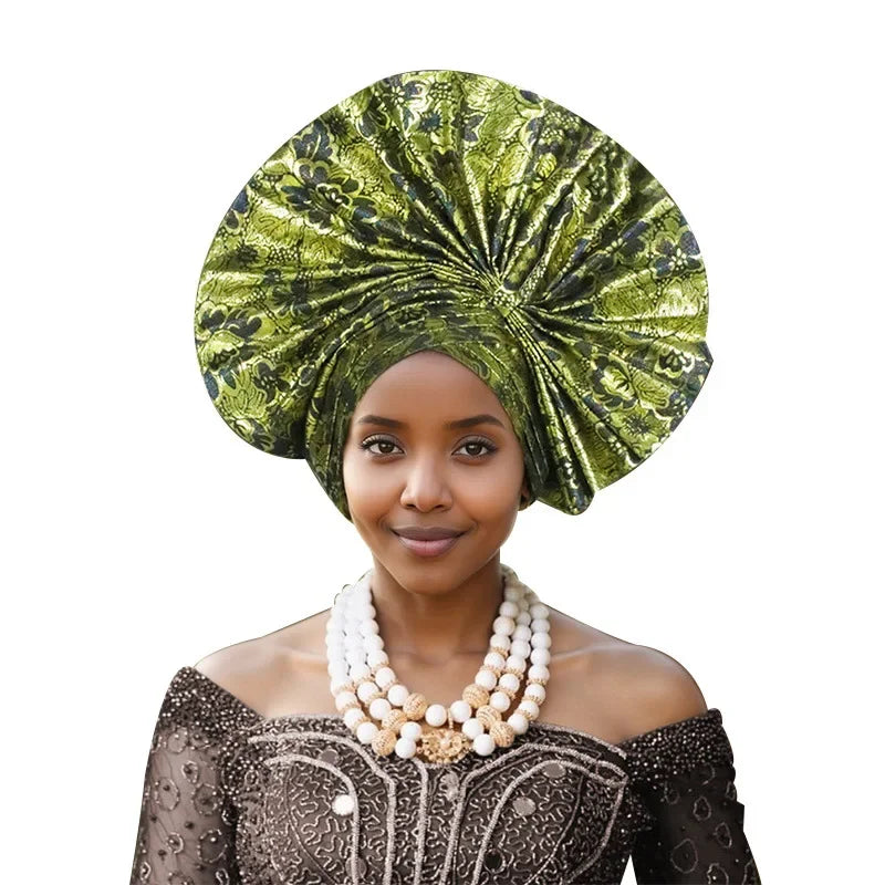 Exaggerated Fan-shaped Auto Gele Alrady Made Headtie for Women African Lady Headwraps Wedding Party Head Ties Female Turban Cap