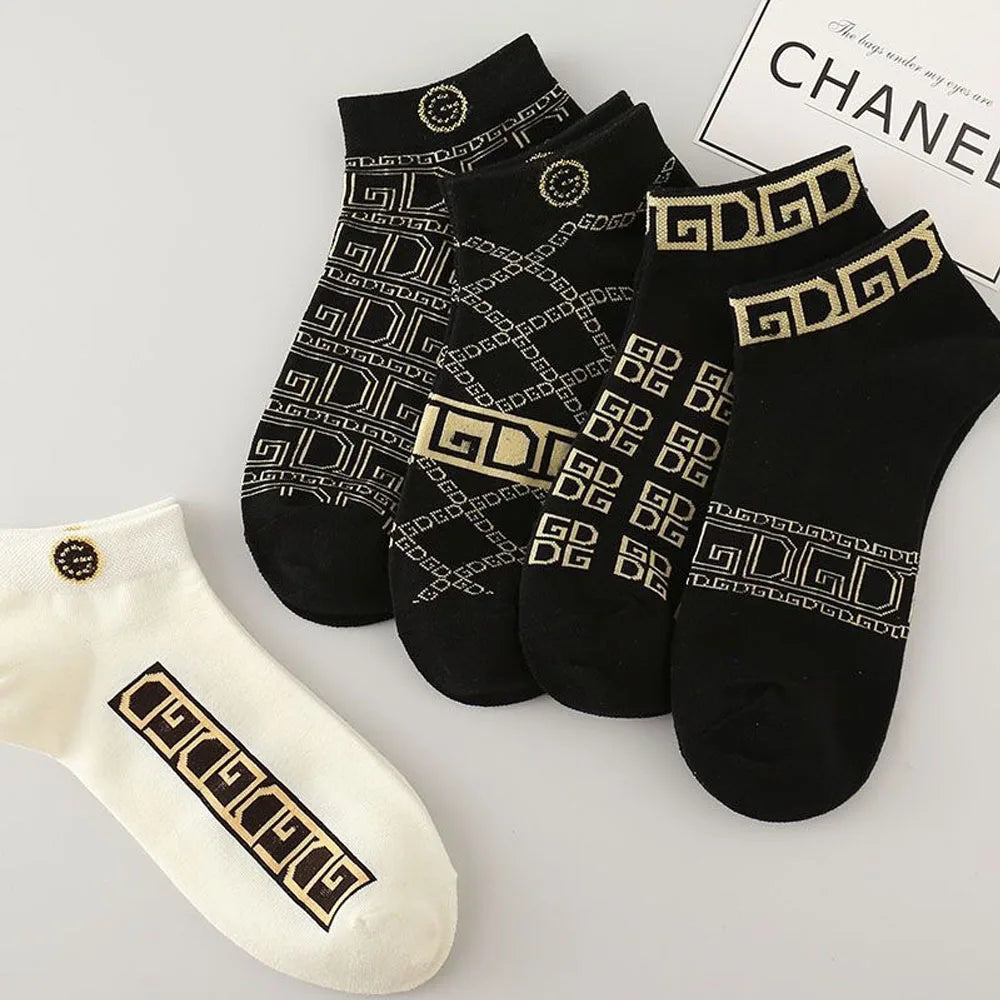 10 Pairs Men's Trendy Short Socks Summer Breathable Geometric Pattern Ankle Socks Luxury Designer Brand Fashion Low Cut Socks