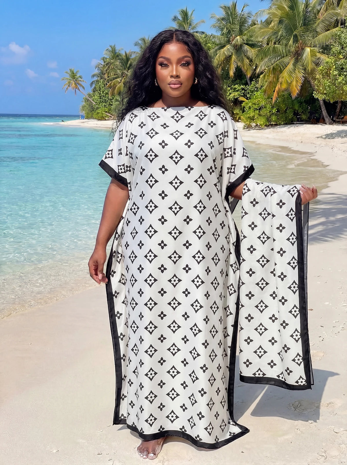 Muslim Dress Lady Party European Clothes American Clothing Abaya Dubai Maxi African Design Loose Print Robe Gowns