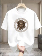 Men's Casual Trendy Medusa Head Greek Key Pattern T-Shirt, Men's Fashion, Adult Male, Daily Wear
