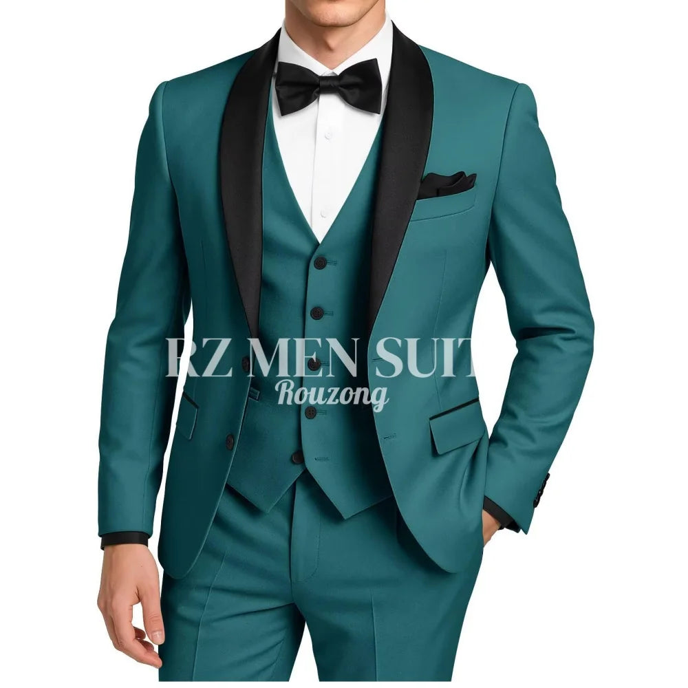 Mens 3 Piece Tuxedo Suit Slim Fit Suits for Men Two Button Wedding Prom Tuxedo Shawl Lapel Blazer Vest Pants Set costumes hommes