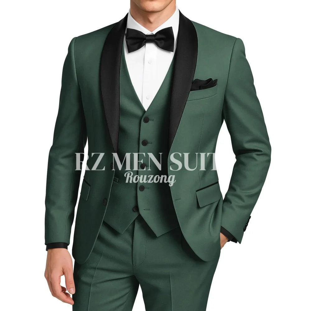 Mens 3 Piece Tuxedo Suit Slim Fit Suits for Men Two Button Wedding Prom Tuxedo Shawl Lapel Blazer Vest Pants Set costumes hommes