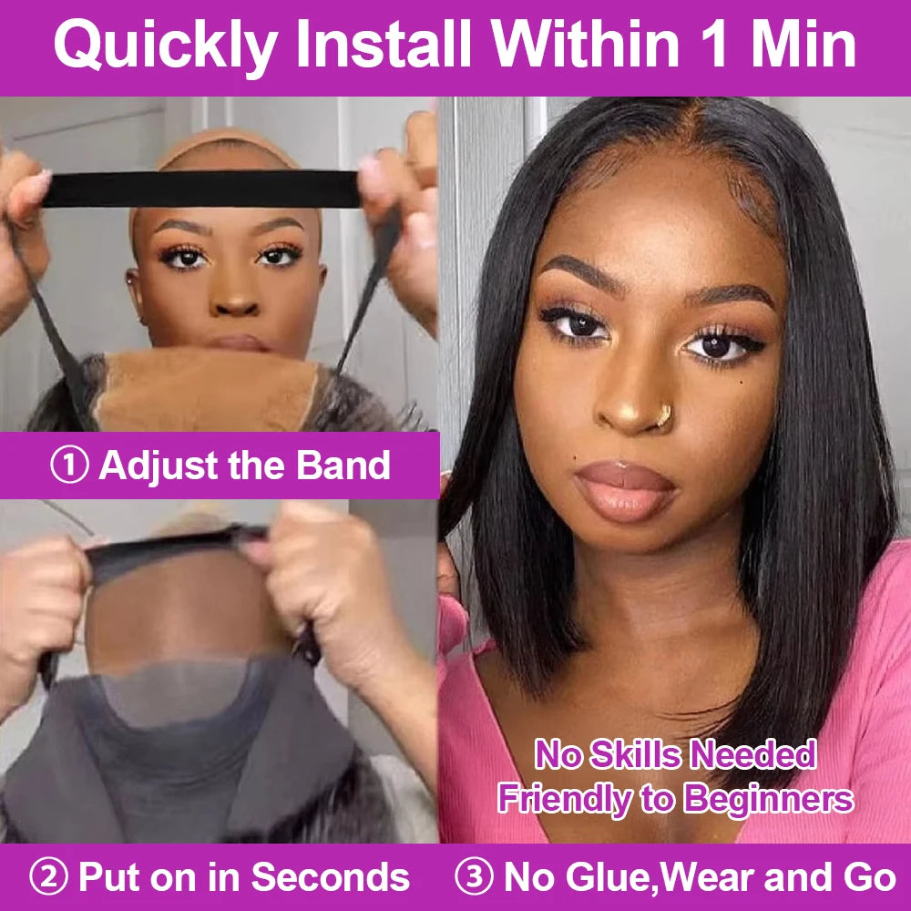 250% Density Straight Short Bob Wig 13x4 13x6 HD Lace Front Brazilian Remy Human Hair Glueless Ready to Wear Pre Plucked For Black Women