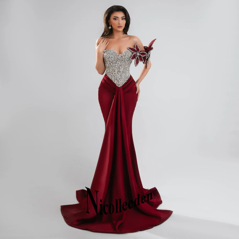 Nicolle Glittering Mermaid Evening Dresses for Women Rhinestones Pleated Ceremony Celebrity Dresses Vestidos De Noche Customized