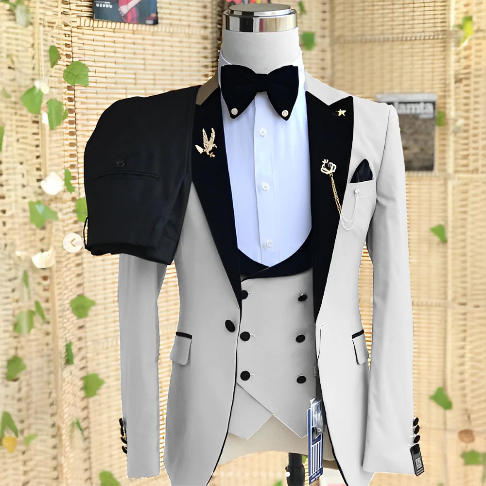 Wedding Men's 3-piece Suit Set (Jacket Pants Vest) Groom Tuxedo Formal Blazer Elegant Suit for Men