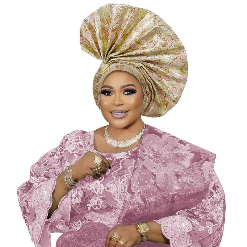 Exaggerated Fan-shaped Auto Gele Alrady Made Headtie for Women African Lady Headwraps Wedding Party Head Ties Female Turban Cap