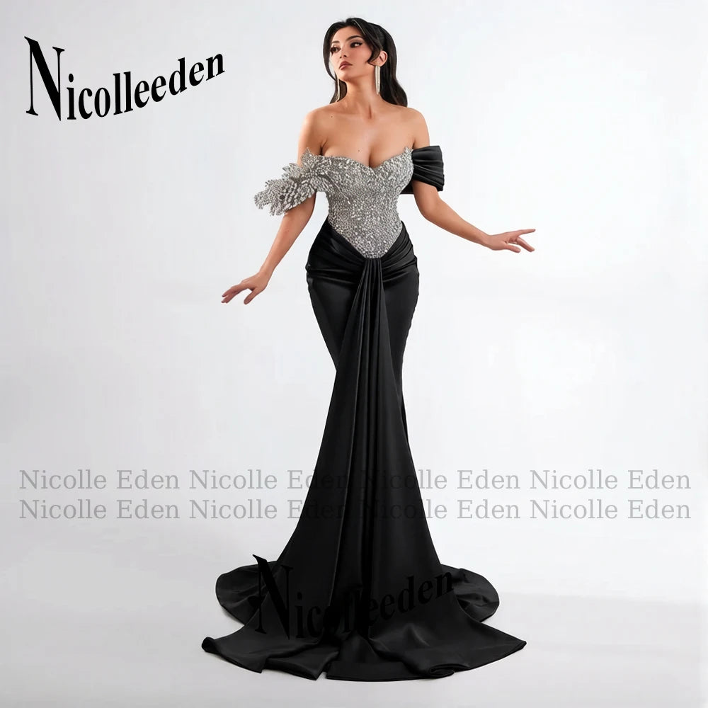 Nicolle Glittering Mermaid Evening Dresses for Women Rhinestones Pleated Ceremony Celebrity Dresses Vestidos De Noche Customized
