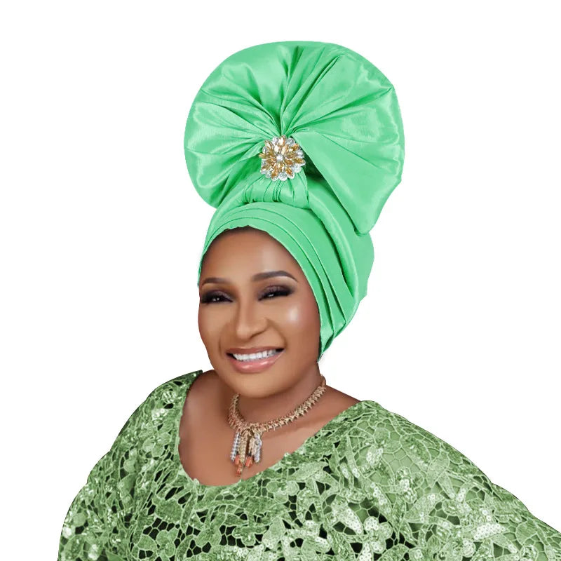 Exaggerated Fan-shaped Auto Gele Alrady Made Headtie for Women African Lady Headwraps Wedding Party Head Ties Female Turban Cap
