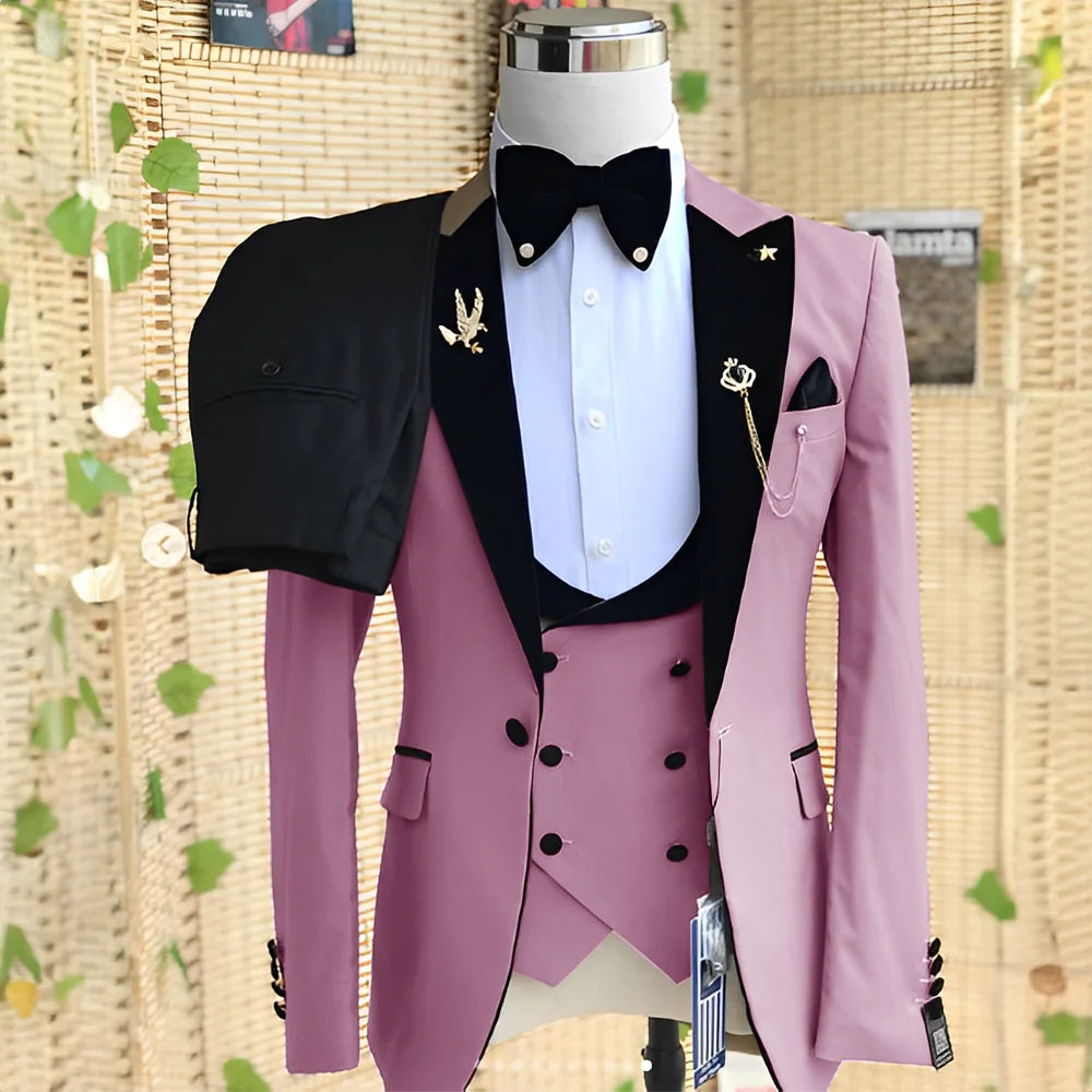 Wedding Men's 3-piece Suit Set (Jacket Pants Vest) Groom Tuxedo Formal Blazer Elegant Suit for Men