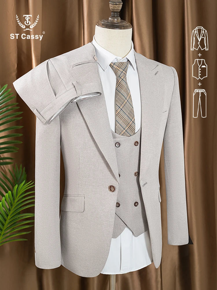 Elegant Man Suits High Quality 3 Piece (Jacket + Vest + Pants) Slim Fit Formal Office and Leisure Banquet Groom's Suit
