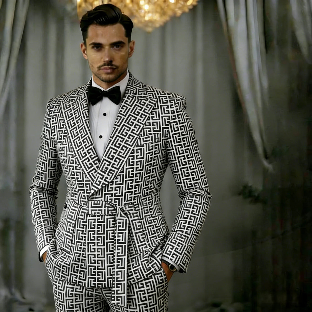 Men Suits 2 Piece Peaked Lapel Double Breasted Fashion Prom Suits Slim Fit Blazer Sets Brown Plaid Mens Wedding Wear Coat+Pant