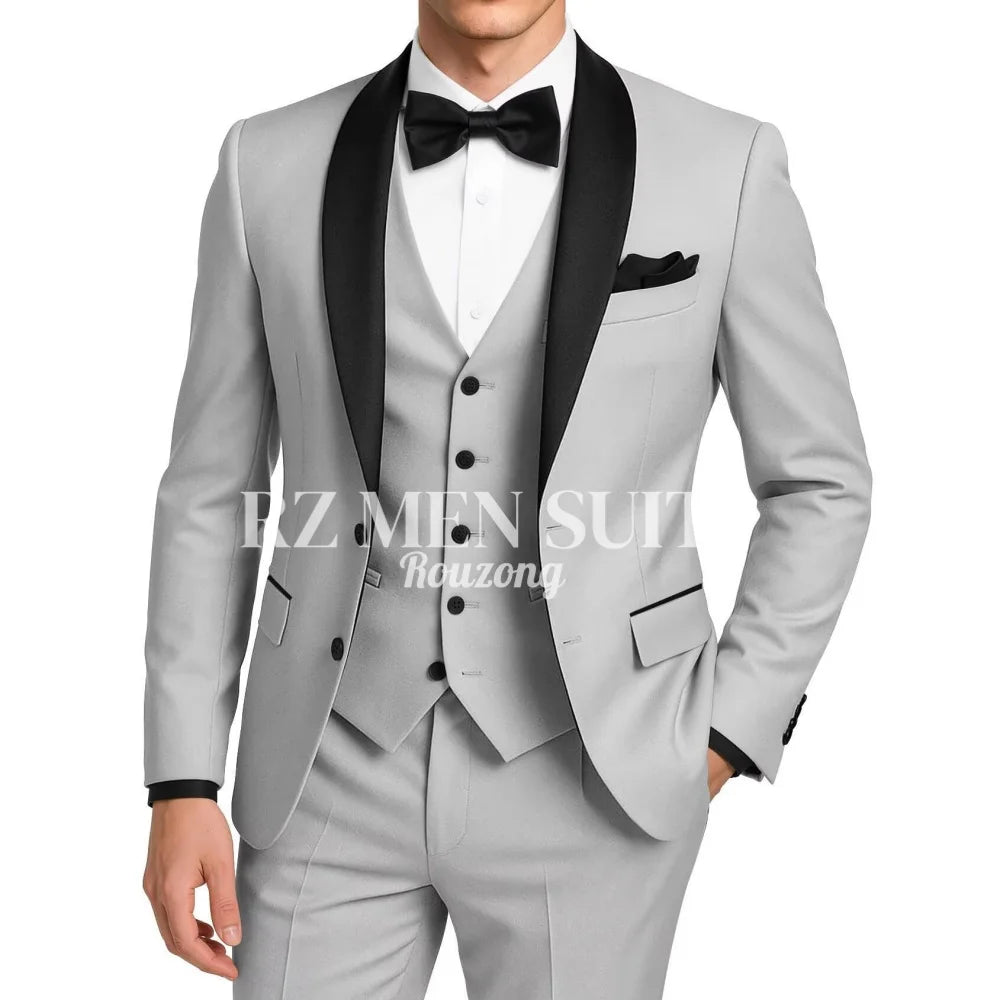 Mens 3 Piece Tuxedo Suit Slim Fit Suits for Men Two Button Wedding Prom Tuxedo Shawl Lapel Blazer Vest Pants Set costumes hommes