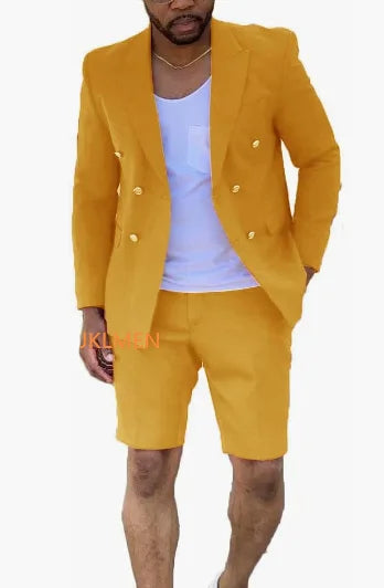 Men's Suits Summer Red Blazer Double Breasted Men With Short Pant Wedding Groom Prom Party Terno Masculino For Man Jacket