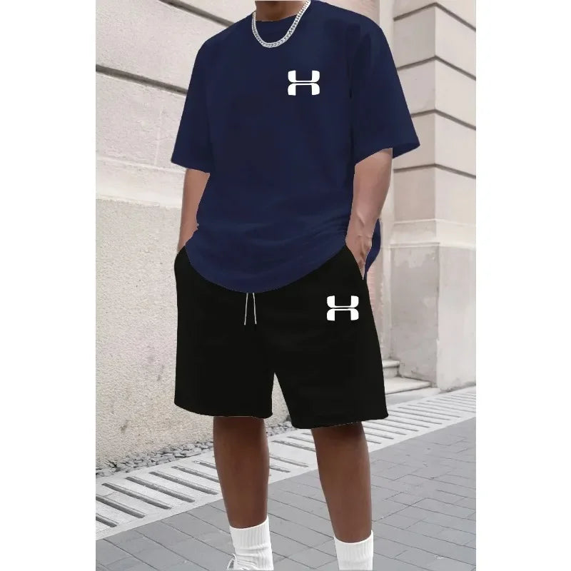 2026 Men's Sporty Suit Set, Including Short Shirt and Sports Shorts, Two Casual Suits