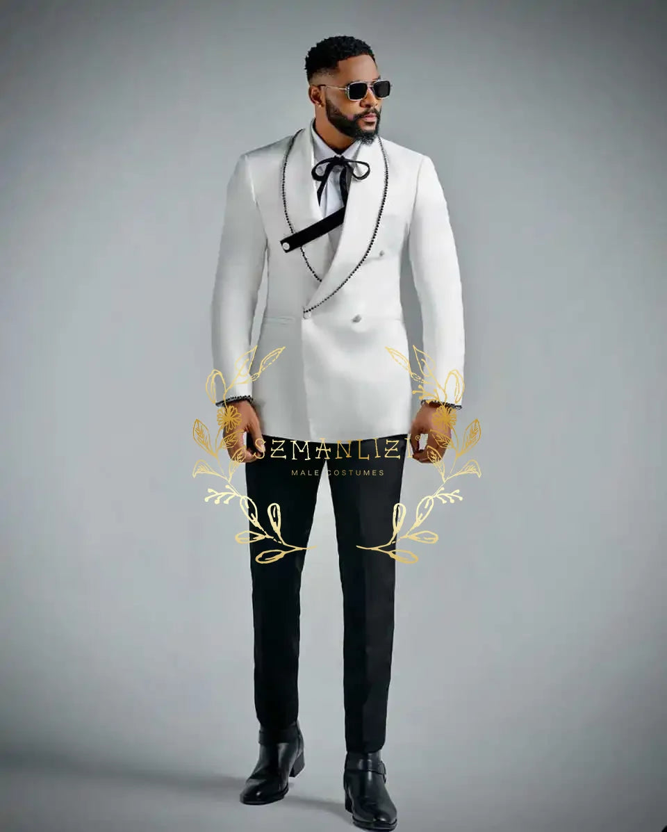 Men Suits 2 Piece Peaked Lapel Double Breasted Fashion Prom Suits Slim Fit Blazer Sets Brown Plaid Mens Wedding Wear Coat+Pant