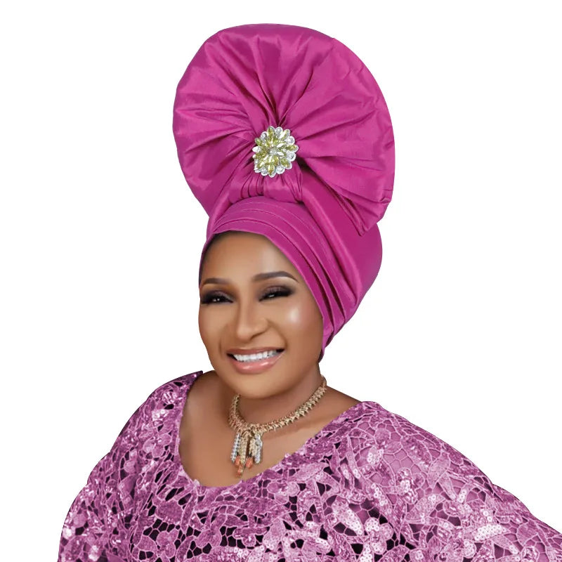 Exaggerated Fan-shaped Auto Gele Alrady Made Headtie for Women African Lady Headwraps Wedding Party Head Ties Female Turban Cap