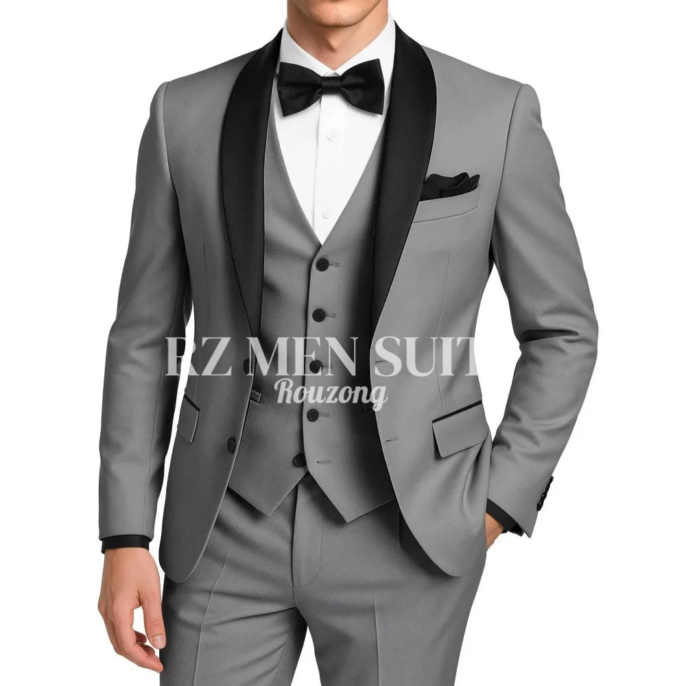 Mens 3 Piece Tuxedo Suit Slim Fit Suits for Men Two Button Wedding Prom Tuxedo Shawl Lapel Blazer Vest Pants Set costumes hommes