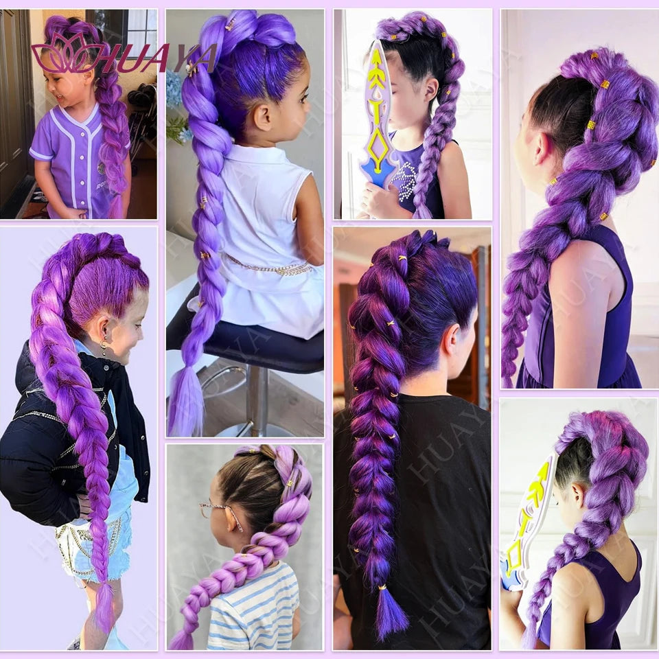Synthetic Long Braided Purple Hair Ponytail Extensions Rumi Hairstyle Claw Clip Hair Wig for Women or Kids Costume for Chritmas