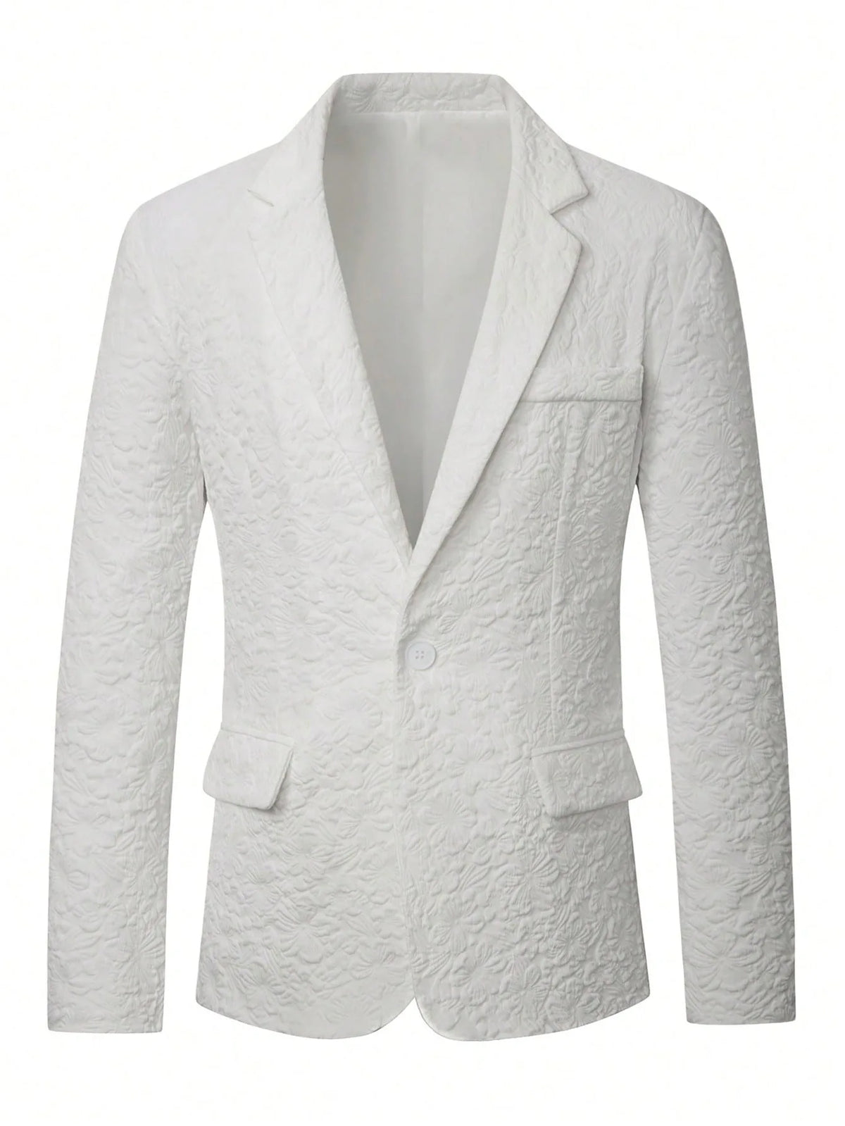 Men's White Business Suits For Casual Party Elegant Jacquard Suits Top High Quality Solid Clothes Basic Pocket Jacket