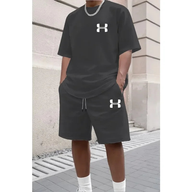 2026 Men's Sporty Suit Set, Including Short Shirt and Sports Shorts, Two Casual Suits