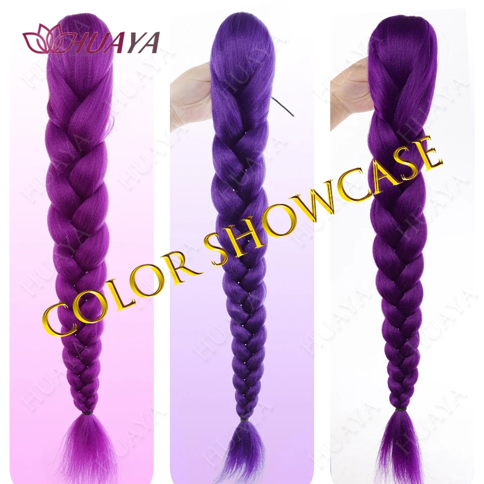 Synthetic Long Braided Purple Hair Ponytail Extensions Rumi Hairstyle Claw Clip Hair Wig for Women or Kids Costume for Chritmas