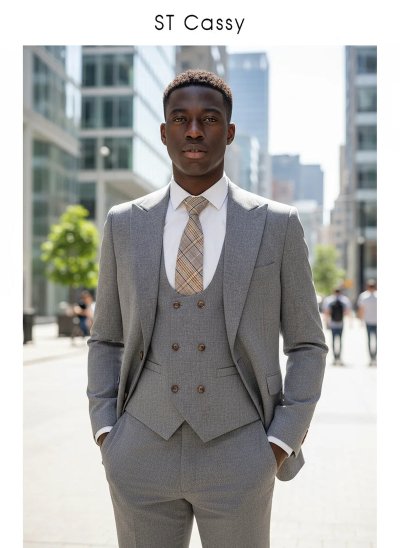Elegant Man Suits High Quality 3 Piece (Jacket + Vest + Pants) Slim Fit Formal Office and Leisure Banquet Groom's Suit