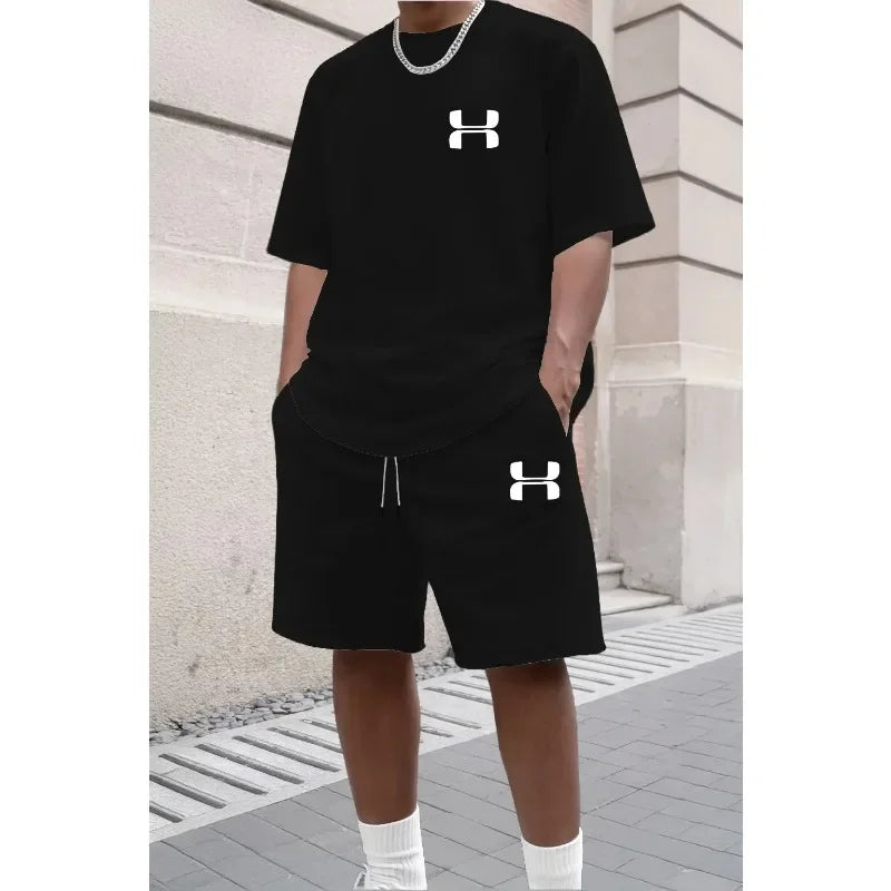 2026 Men's Sporty Suit Set, Including Short Shirt and Sports Shorts, Two Casual Suits