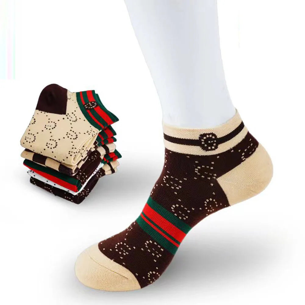 10 Pairs Men's Trendy Short Socks Summer Breathable Geometric Pattern Ankle Socks Luxury Designer Brand Fashion Low Cut Socks
