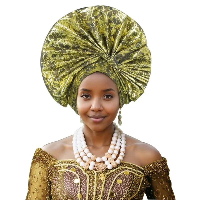 Exaggerated Fan-shaped Auto Gele Alrady Made Headtie for Women African Lady Headwraps Wedding Party Head Ties Female Turban Cap