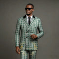 Men Suits 2 Piece Peaked Lapel Double Breasted Fashion Prom Suits Slim Fit Blazer Sets Brown Plaid Mens Wedding Wear Coat+Pant