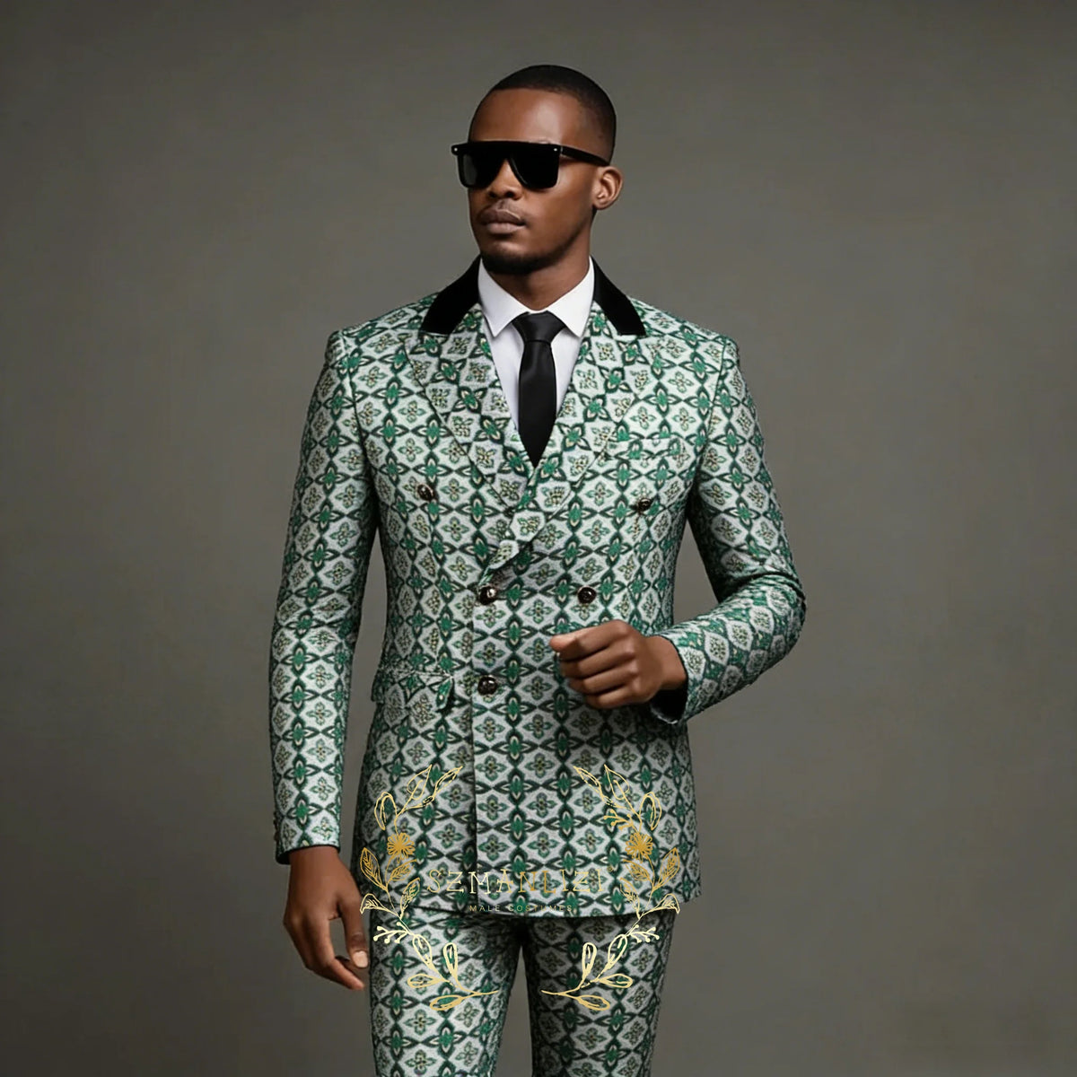 Men Suits 2 Piece Peaked Lapel Double Breasted Fashion Prom Suits Slim Fit Blazer Sets Brown Plaid Mens Wedding Wear Coat+Pant