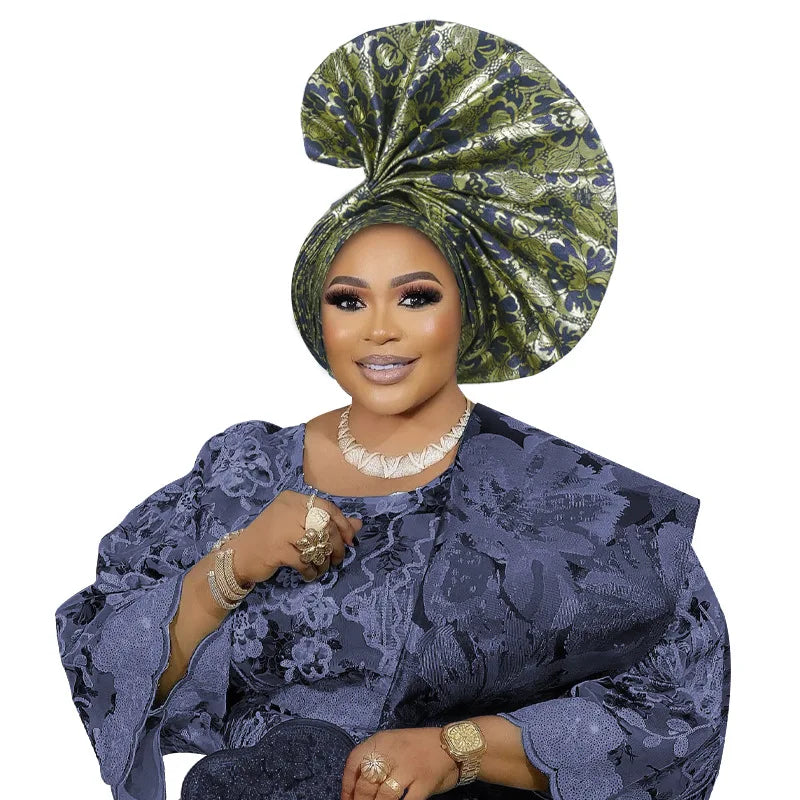 Exaggerated Fan-shaped Auto Gele Alrady Made Headtie for Women African Lady Headwraps Wedding Party Head Ties Female Turban Cap