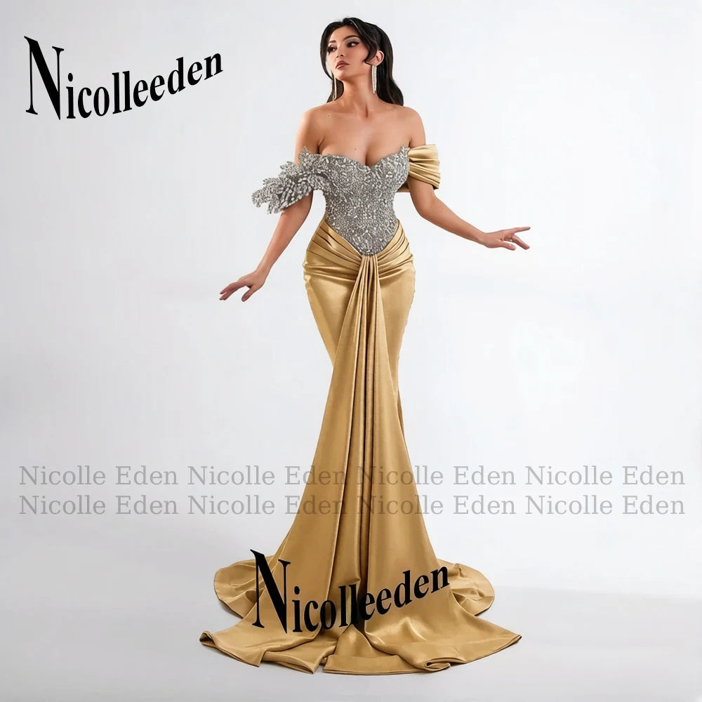 Nicolle Glittering Mermaid Evening Dresses for Women Rhinestones Pleated Ceremony Celebrity Dresses Vestidos De Noche Customized