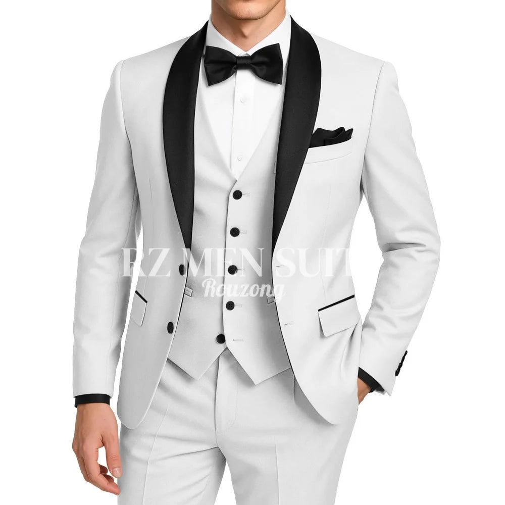Mens 3 Piece Tuxedo Suit Slim Fit Suits for Men Two Button Wedding Prom Tuxedo Shawl Lapel Blazer Vest Pants Set costumes hommes