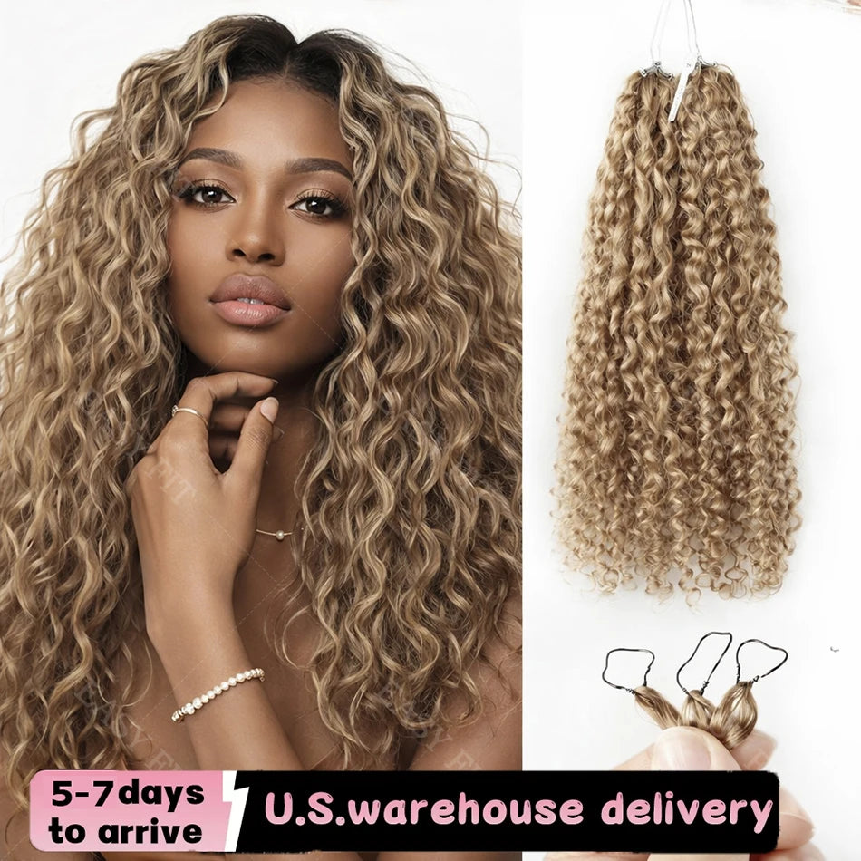 Honey Blonde Highlight Deep Wave Pre-Separated Human Crochet Hair Deep Curly Feather Crochet Braids Hair Extensions For Women