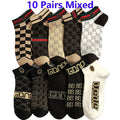 10 Pairs Men's Trendy Short Socks Summer Breathable Geometric Pattern Ankle Socks Luxury Designer Brand Fashion Low Cut Socks