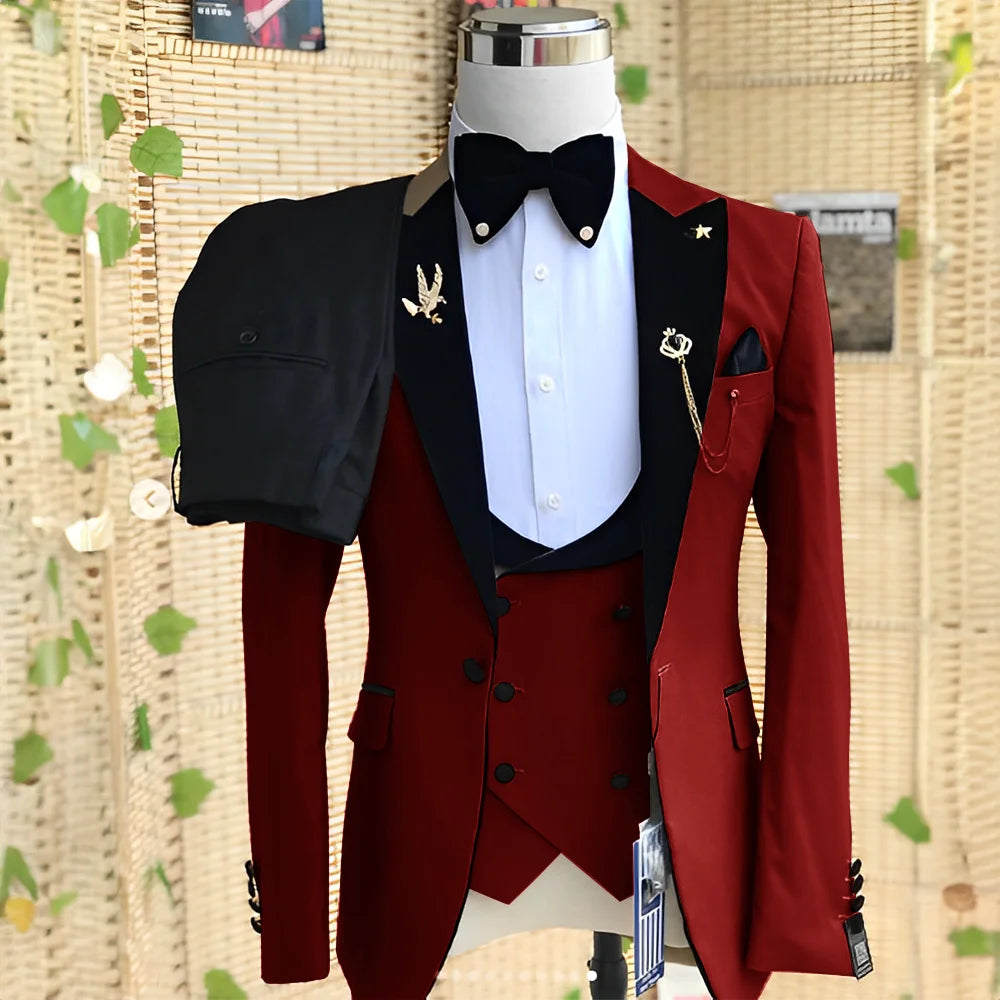 Wedding Men's 3-piece Suit Set (Jacket Pants Vest) Groom Tuxedo Formal Blazer Elegant Suit for Men