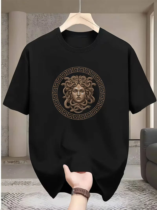 Men's Casual Trendy Medusa Head Greek Key Pattern T-Shirt, Men's Fashion, Adult Male, Daily Wear