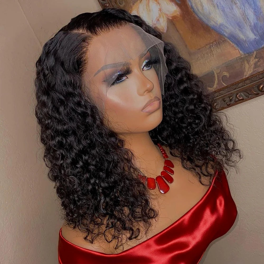 Brazilian Water Curly 13x4 Lace Front Short Bob Glueless Wig Human Hair Deep Wave 13X6 Hd Lace Frontal Wig For Women 250 Density Pre Bleached Knots Natural Color