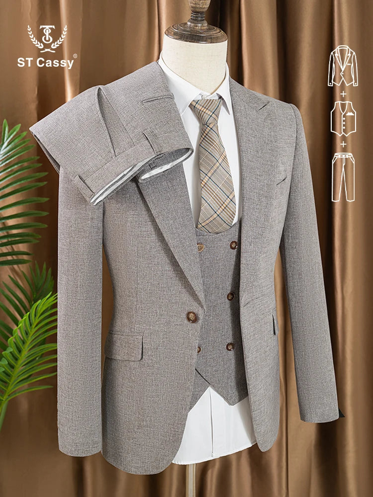 Elegant Man Suits High Quality 3 Piece (Jacket + Vest + Pants) Slim Fit Formal Office and Leisure Banquet Groom's Suit