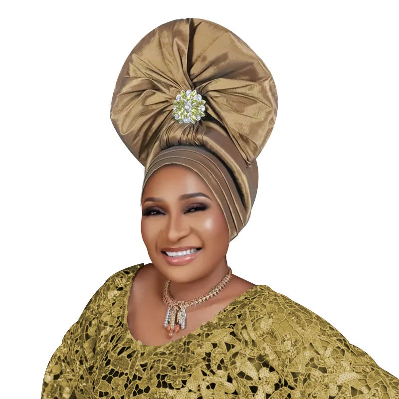 Exaggerated Fan-shaped Auto Gele Alrady Made Headtie for Women African Lady Headwraps Wedding Party Head Ties Female Turban Cap