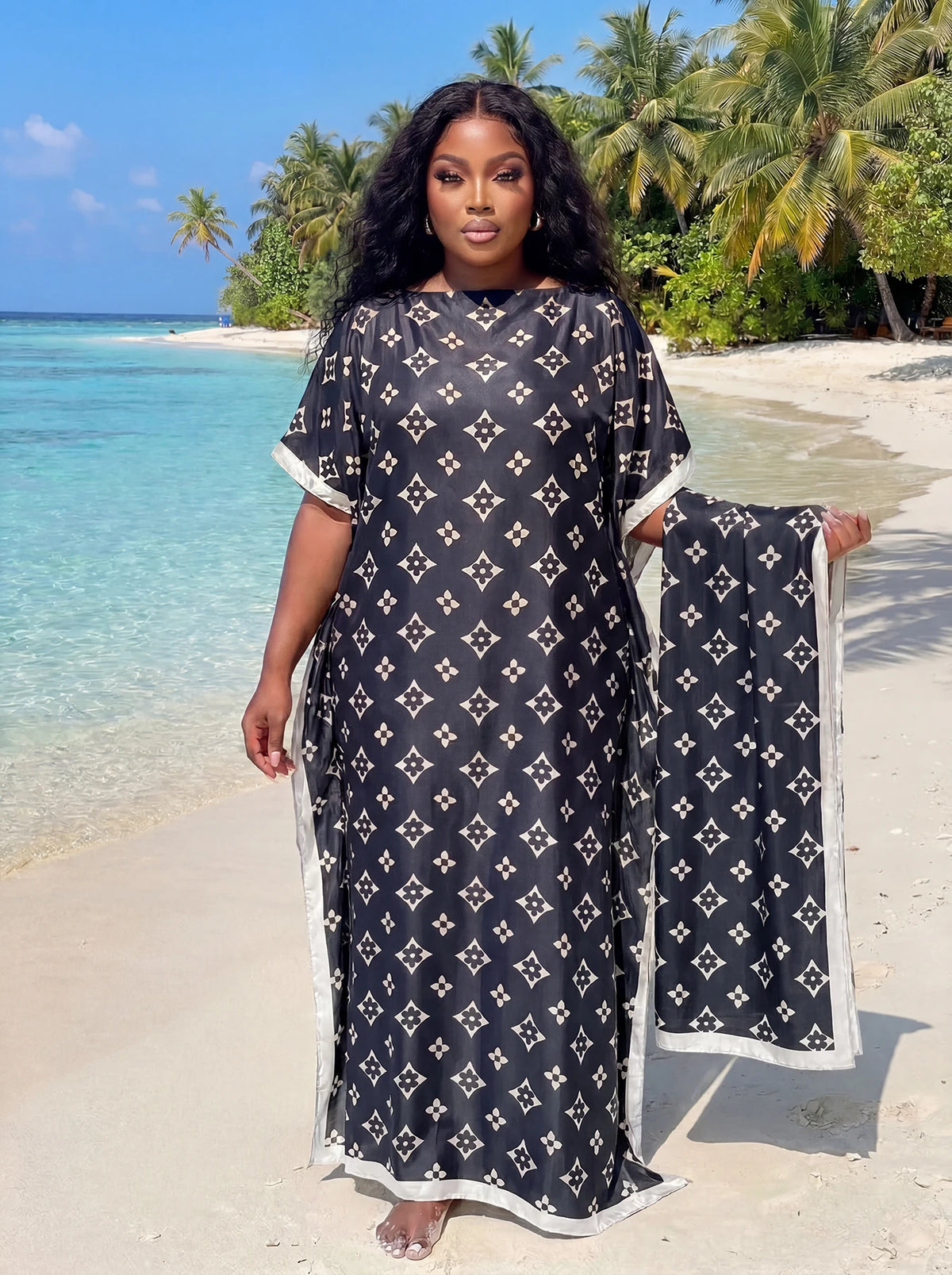 Muslim Dress Lady Party European Clothes American Clothing Abaya Dubai Maxi African Design Loose Print Robe Gowns