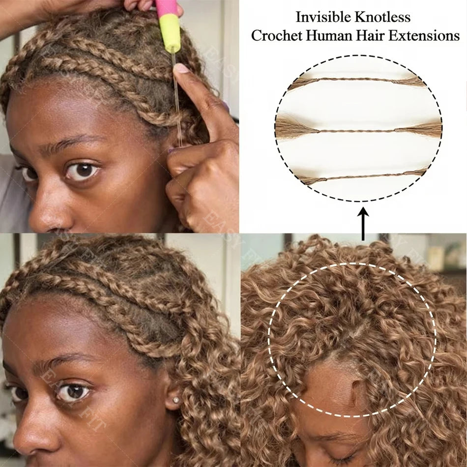 Honey Blonde Highlight Deep Wave Pre-Separated Human Crochet Hair Deep Curly Feather Crochet Braids Hair Extensions For Women