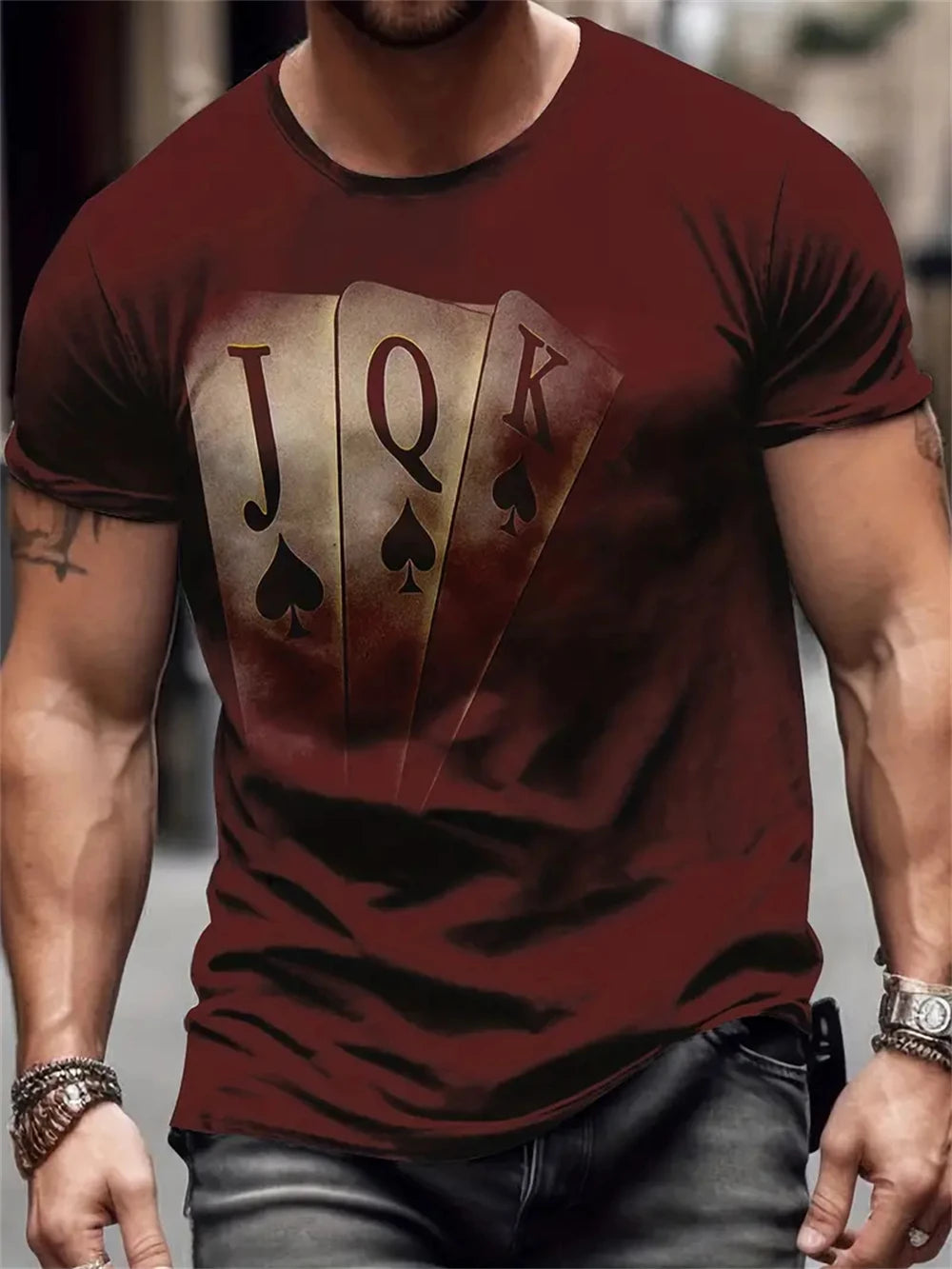 T Shirt for Man Men's Black and Golden Casual T-shirt Printed with "King" Crown + Arm Pattern Clothing Light Luxury Personality