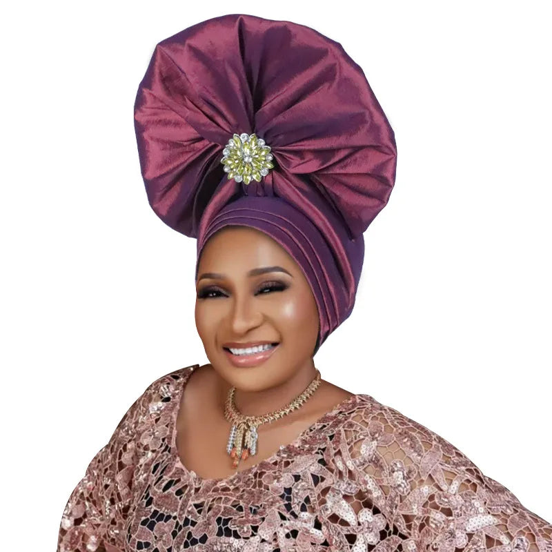Exaggerated Fan-shaped Auto Gele Alrady Made Headtie for Women African Lady Headwraps Wedding Party Head Ties Female Turban Cap