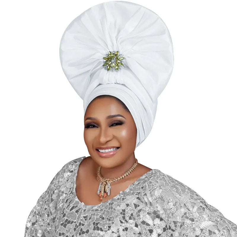 Exaggerated Fan-shaped Auto Gele Alrady Made Headtie for Women African Lady Headwraps Wedding Party Head Ties Female Turban Cap