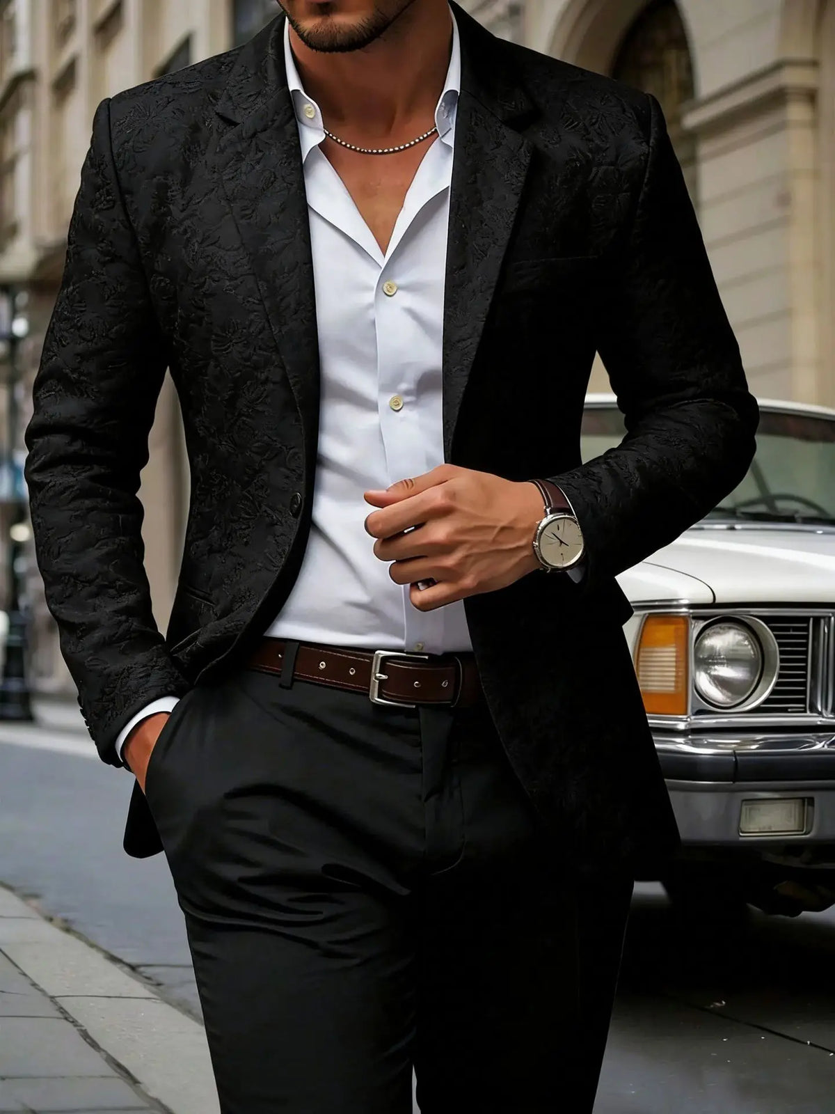 Men's White Business Suits For Casual Party Elegant Jacquard Suits Top High Quality Solid Clothes Basic Pocket Jacket