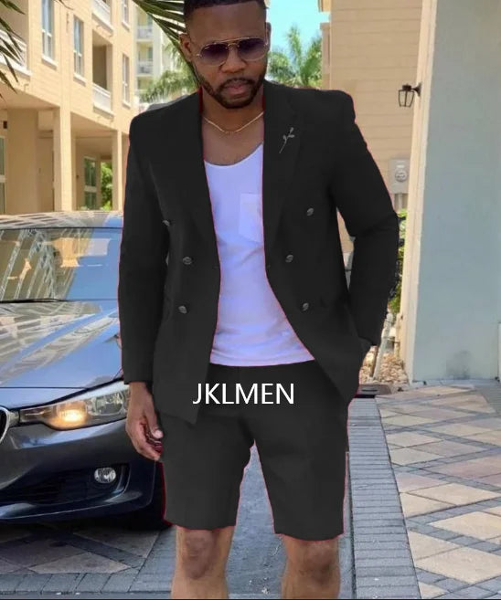 Men's Suits Summer Red Blazer Double Breasted Men With Short Pant Wedding Groom Prom Party Terno Masculino For Man Jacket
