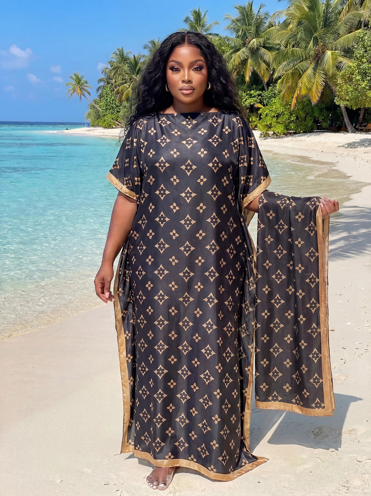 Muslim Dress Lady Party European Clothes American Clothing Abaya Dubai Maxi African Design Loose Print Robe Gowns